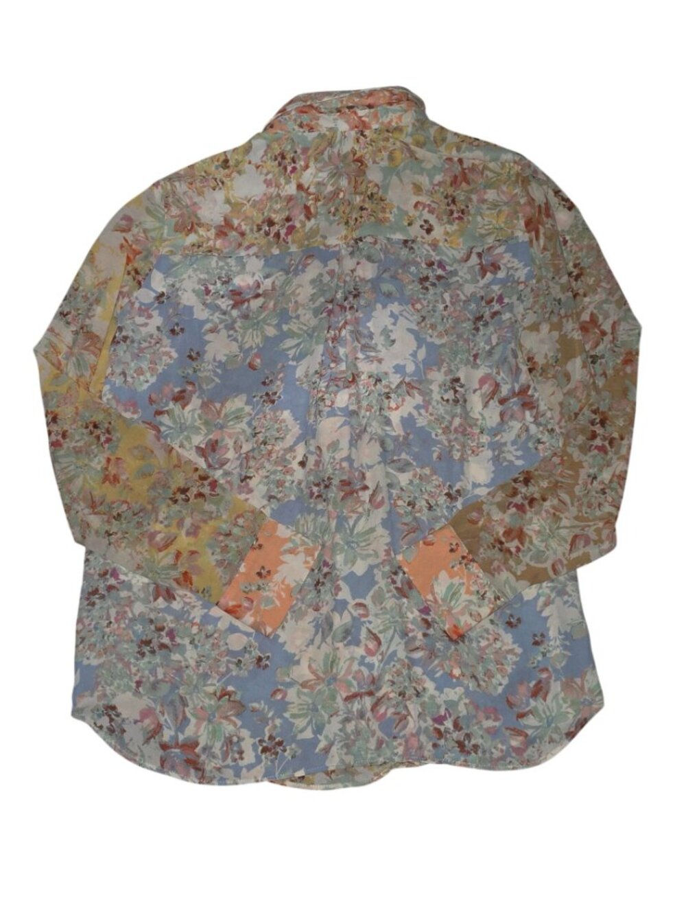 Rose + Olive Pastel Earthy Floral Lightweight Long-sleeved Blouse, XL - Picture 5 of 7